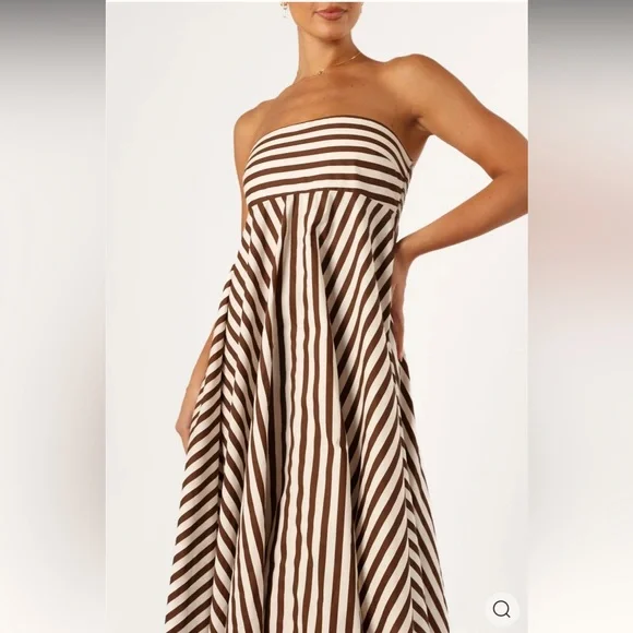 NWT Petal & Pup Brown and White Strapless Striped Maxi Dress - Picture 4 of 16